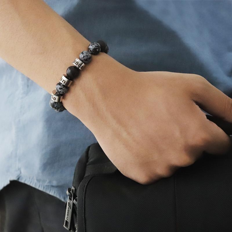 

Personalized Stainless Steel Charm Bracelets Custom Names Beads Strand Bracelets Men Women Jewelry Gifts