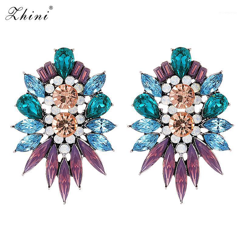 

Fashion Color Crystal Stud Earrings Statement Vintage Rhinestone Big Maxi elegant Flower Earrings for Women Jewelry Wholesale1