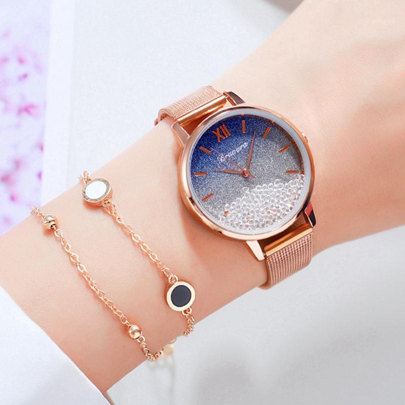 

Wristwatches Luxury Women Alloy Strap Watches Fashion Ladies Rhinestone Gradient Female Bracelet Women's Quartz1, Brown