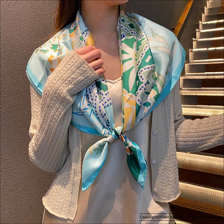 

Scarves Mulberry Horse Scarf 90mm Shawl 14 Momme Twill Silk Square Women Accessory Choker Four Seanson Decorate, Blue;gray