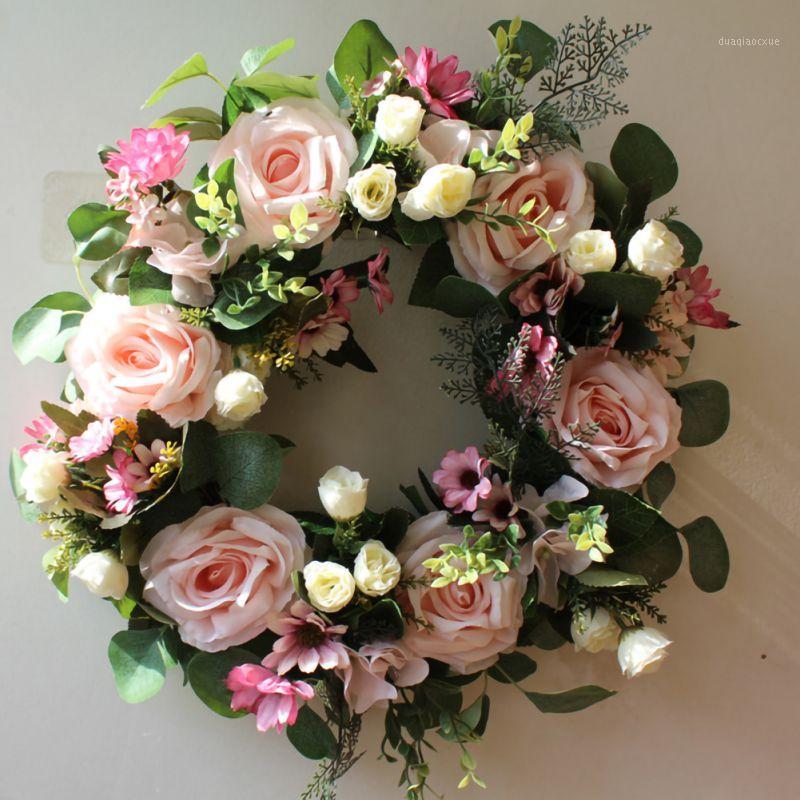 

New Home decoration artificial rose flower Wedding party wreath round garland ring warm romantic party decoration1
