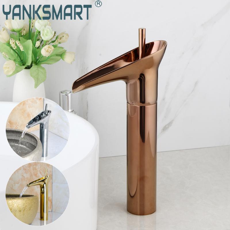 

YANKSMART Wine Glass Style Waterfall Single Lever Washbasin Bathroom Faucet Basin Sink Deck Mounted Hot & Cold Mixer Water Tap