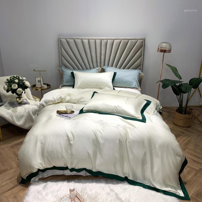 

42 White Tencel Bedclothes Simple Fashion Bed Sheet Duvet Cover Sets 4pcs Bedding Set1
