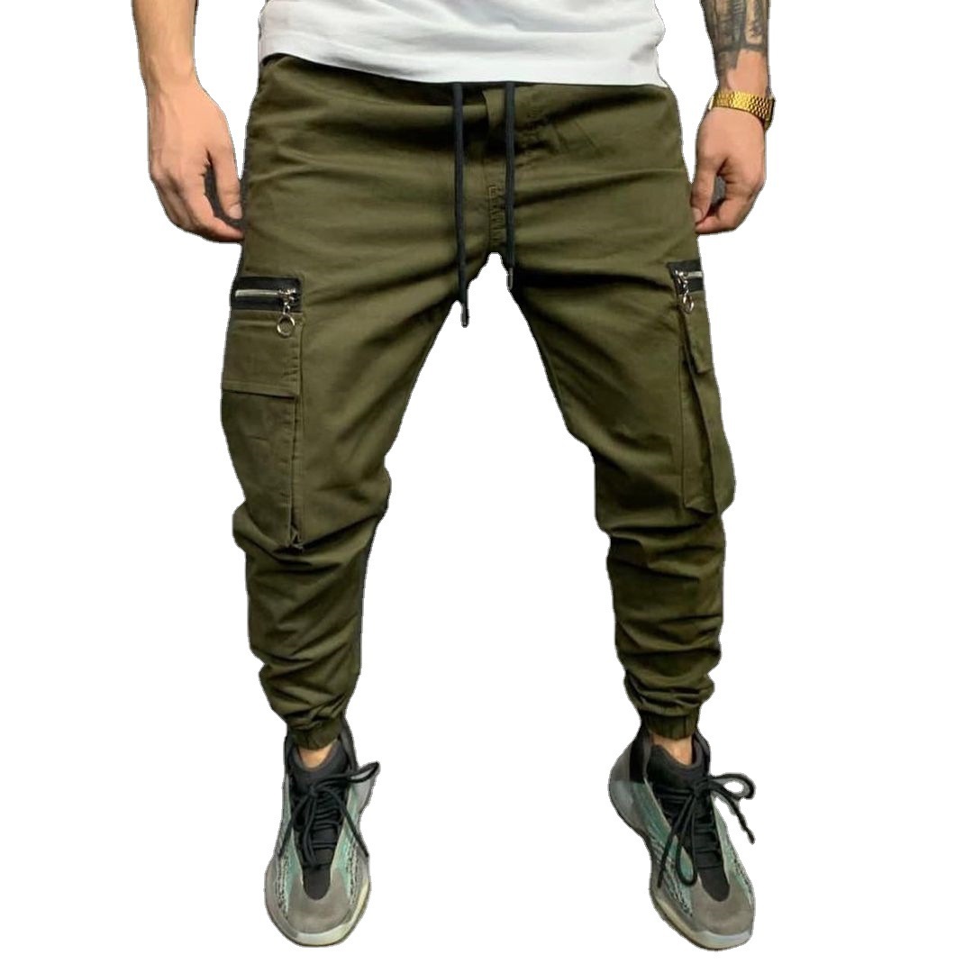 

Mens Multiple Pockets Cargo Pants Drawstring Loose Pencil Pants Homme Skateboard Casual Trousers, Black