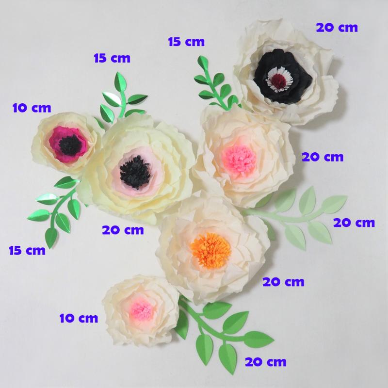 

2021 Giant Crepe Paper Flowers Artificial Flores Artificiale 6PCS+ 5 Leaves For Wedding & Event Backdrop Baby Nursery Shower, As picture