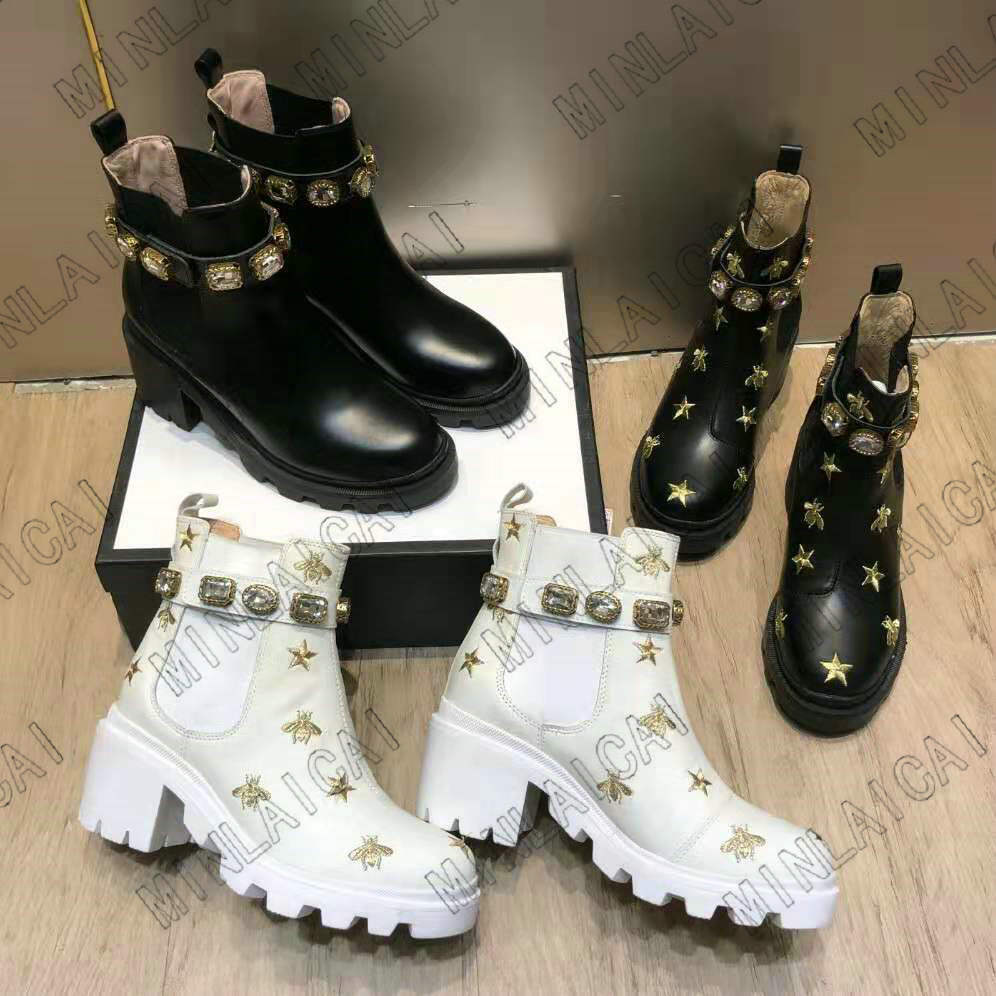 

Womens Designer Bee Boots Martin Desert High Heel Boot Flamingos Love Arrow Leather Medal Coarse Non-Slip Winter Shoes, For box fees. don't sell it alone