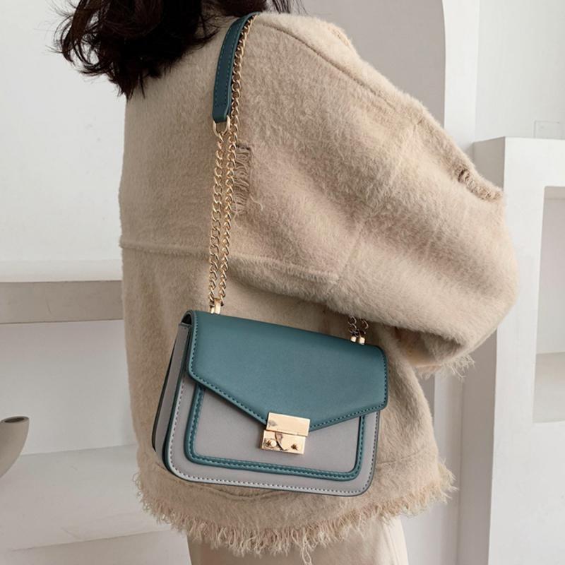 

Hit Color Stitching Chains Lock Buckle Small Square Bag For Women New Daily Lady's Shoulder Bags Fashion Female Cross Body Bag, Black