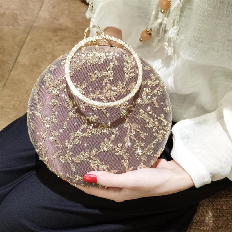 

2020 Luxury embroidery Flower Sequined Evening bag For Women Mini Cirular Handbag Big Ring Totes Phone Makeup Party Sequins Bags