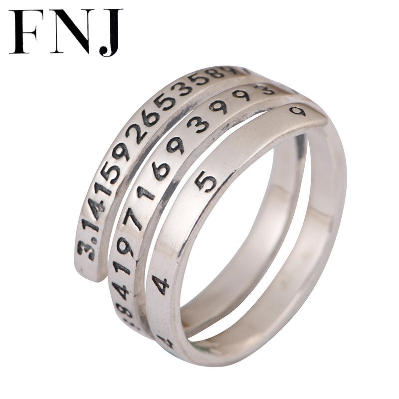 

FNJ 925 Silver Ring New Fashion 3.14159 Real Original S925 Sterling Thai Silver Rings for Women Jewelry Adjustable Size
