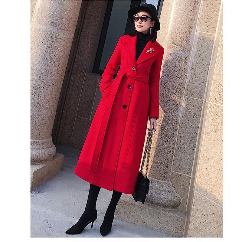 

Double breasted over the knee Woolen coat female style winter thick was thin cashmere warm woolen coats with belt F2571, Black
