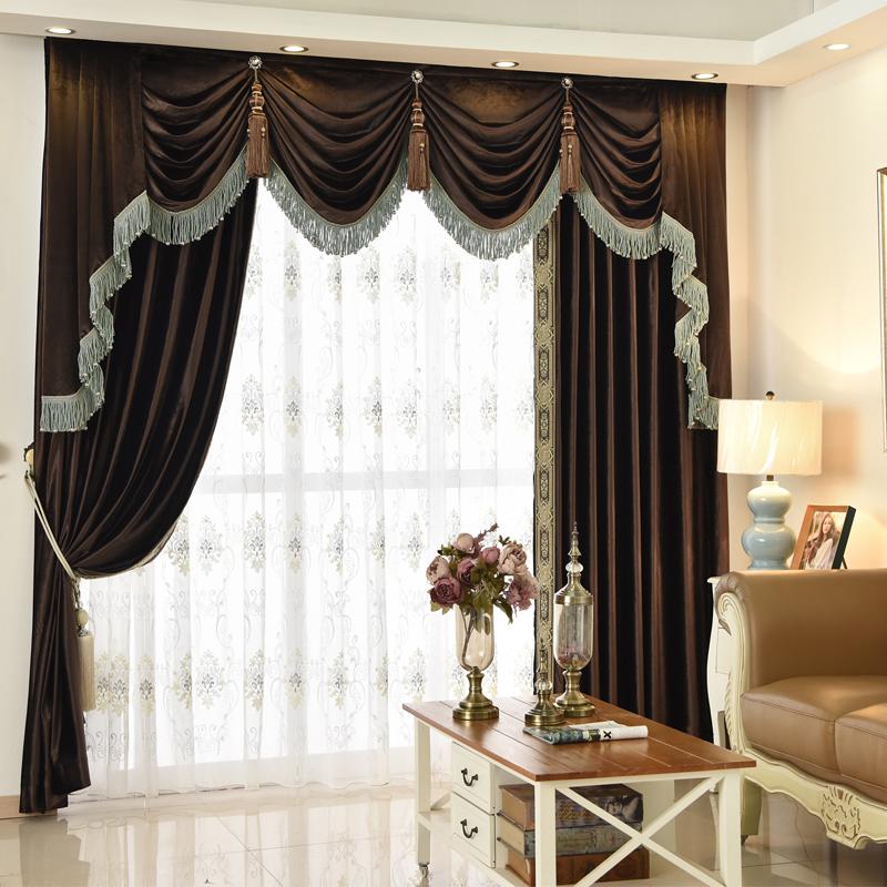 

Custom curtain Luxury European thicken coffee color wedding room Italy velvet cloth blackout curtain valance tulle E917, Tulle sheer