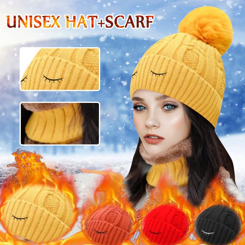 

Fashion Women's Hats Knitted Scarf Hat Solid Color Warm Hat Skullies Beanies Cap Neck Warmer Winter Beanie Caps Hats For Women, Black