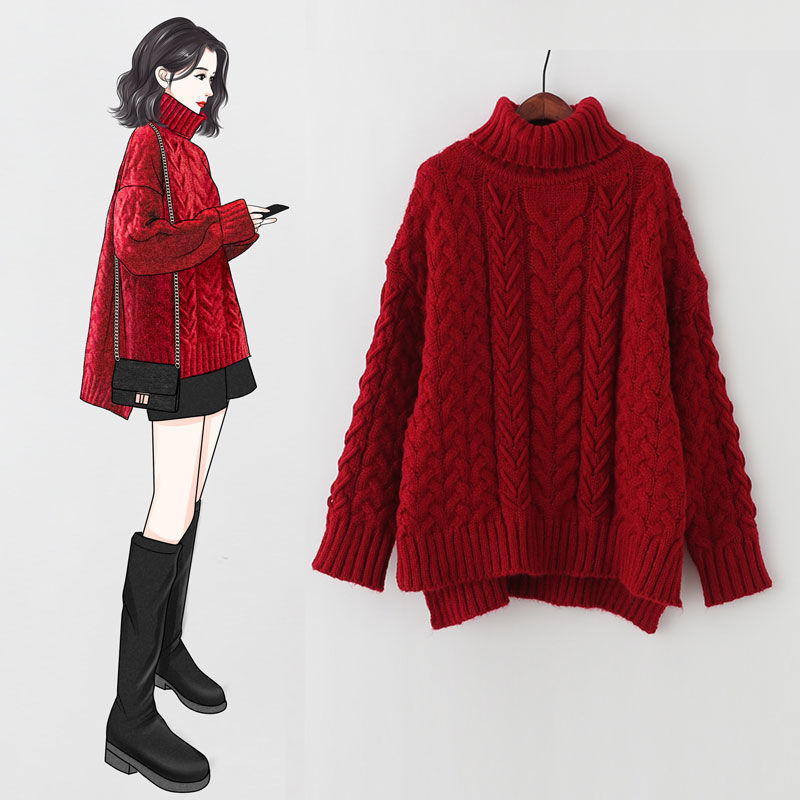 

Natal ano 2020 coreano vermelho gola alta toro suter feminino pulver solto exterior wear outono e inverno novo engrossado, Red