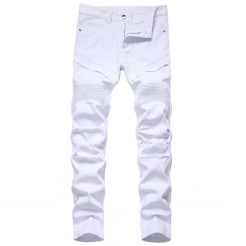 

2021 New Denim Bike Hole White Jeans Straight Men Oversize 38 40 42 Spring Hip Hop Punk Rock Streetwear Trouers AWKC, 938 usa size