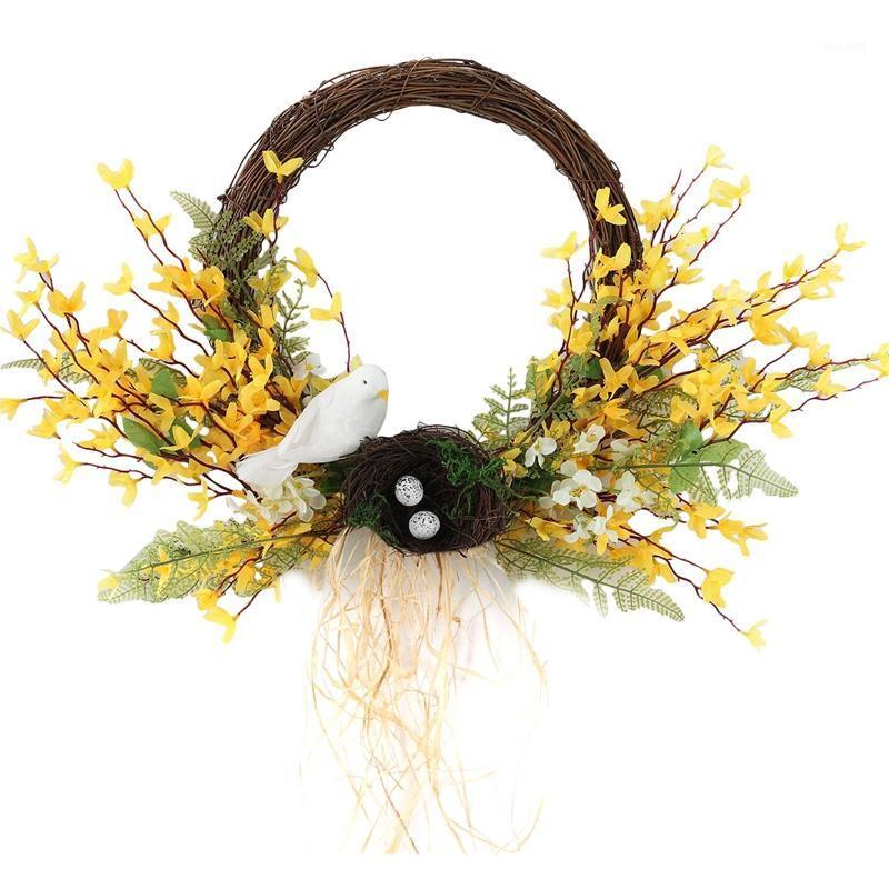 

Artificial Birds Wreath Forsythia Wreath for Front Door Wall Window Wedding Rustic Festival Party Home Decorations1, As shown
