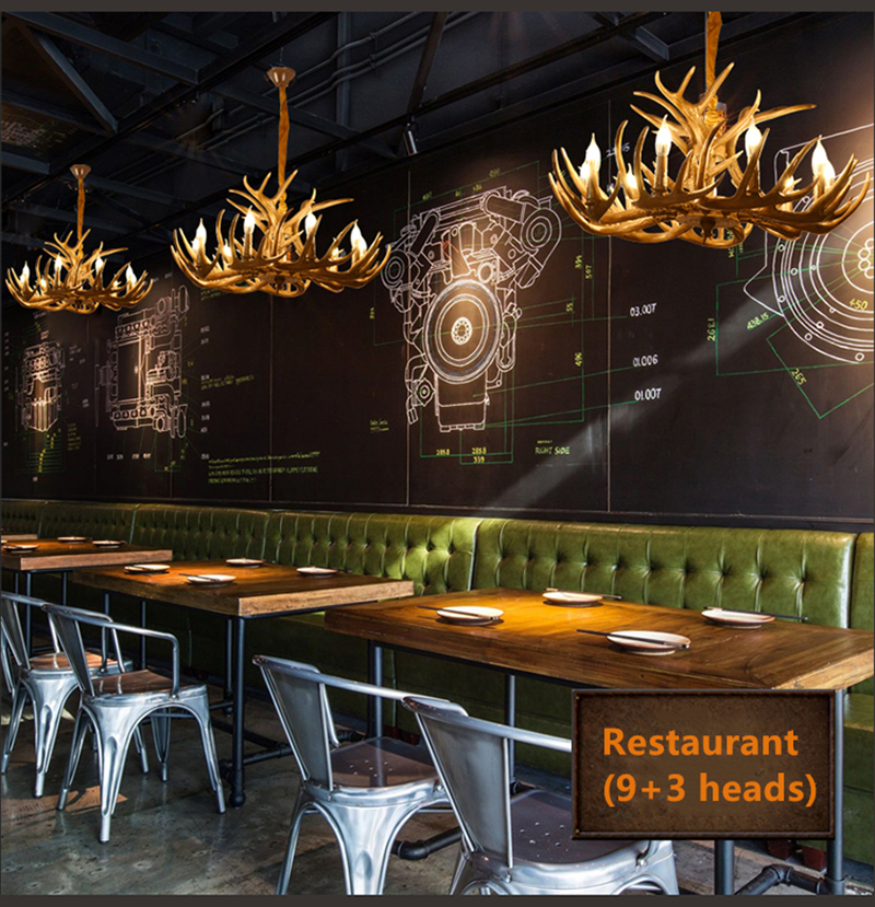 

Retro Resin Antler Pendant chandelier Living room Restaurant Bar 4/6/9 Arms Brown White E14 Deer Horn lights house decoration
