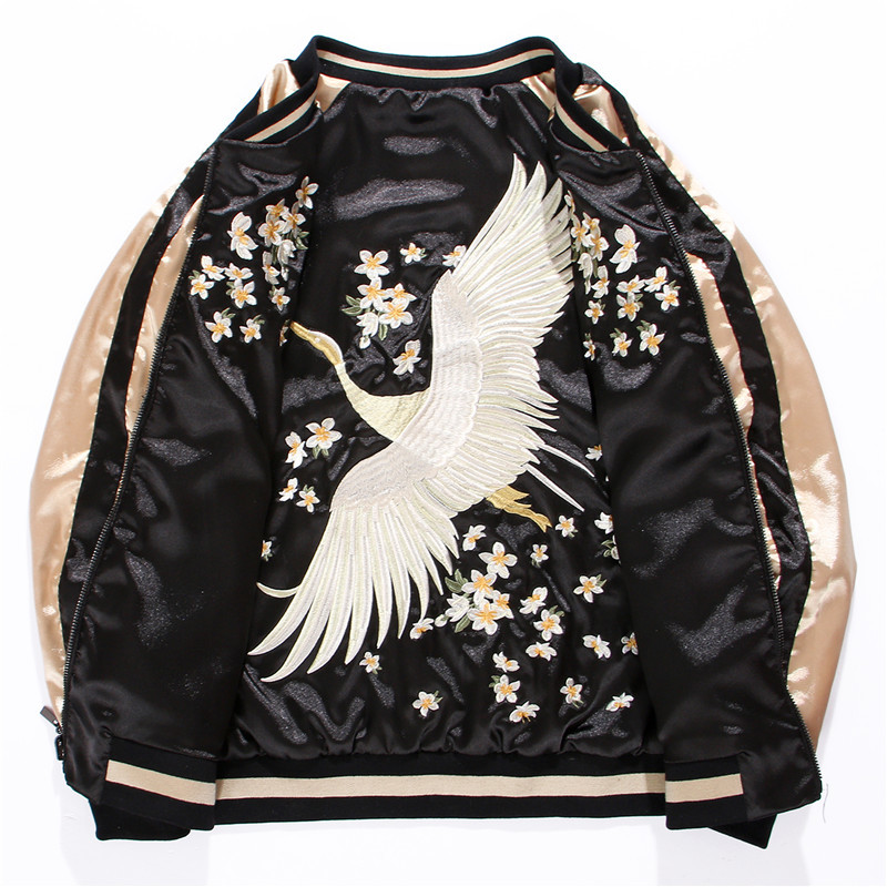 

Crane luxury White embroidered soft yokosuka souvenir spring two sides wear baseball jacket casual jackets 3MW2, Blake