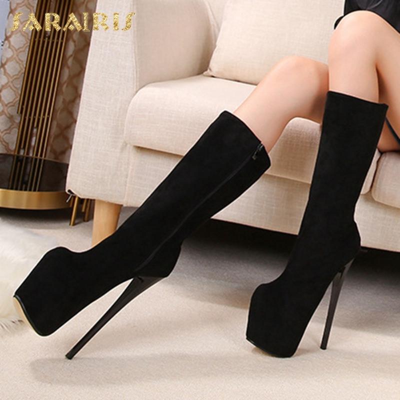 

Sarairis New Design 2020 Platform High Zipper Shoes Woman Boots Female Sexy Thin Heels Fetish Party Nightclub Boots Transgend, Khaki