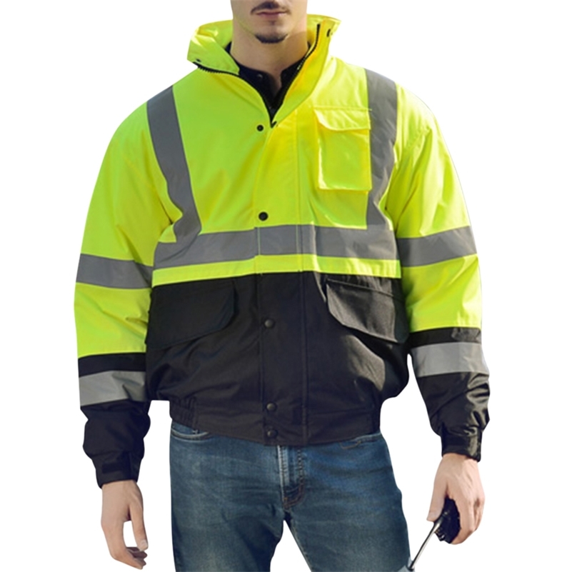 

High Visibility Riding Jacket Men's Road Workwear Coat Winter Spring Jacket Reflective Jacket Working Clothes Chaquetas Hombre 201105, Green