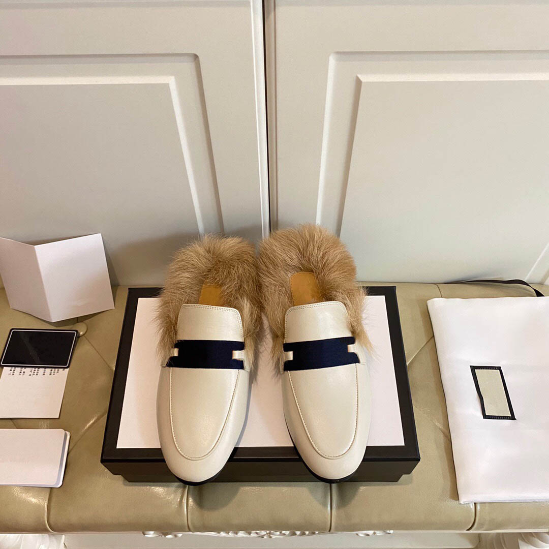 

2021 top quality women Slipper outdoor fashion Wool drag designer Classic Genuine leather half Sliders autumn and winter home womens shoes with box size:35-41