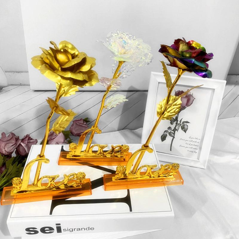 

Romantic Valentine's Day Gift 4K Foil Plated Rose Love Base Gold Leaf Rose Wedding Decoration Anniversary Mother's Day Gift, Va002-blue