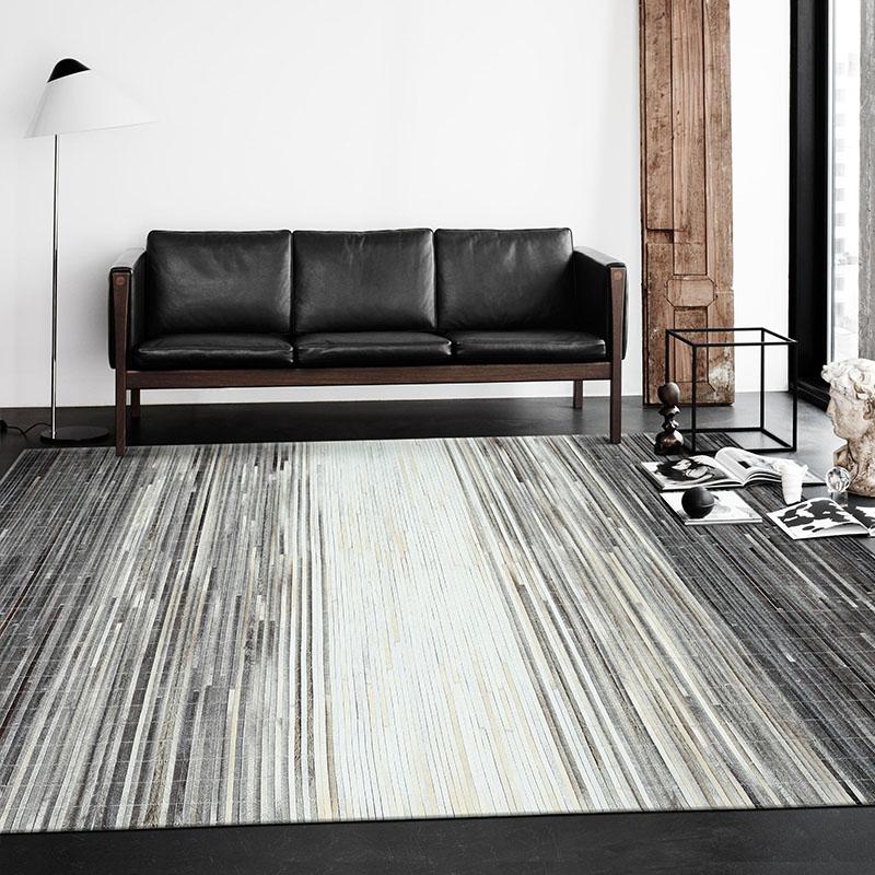 

Post modern style gray striped cowhide skin fur patchwork rug, decoration fur bedside carpet, big side geometric villa rug, As picture