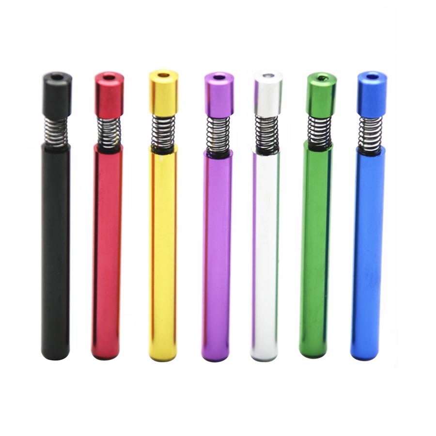 

Wholesale Aluminum 78MM Smoking Tobacco Pipe Holder Accessories Metal One Hitter Bat Pipes With Spring