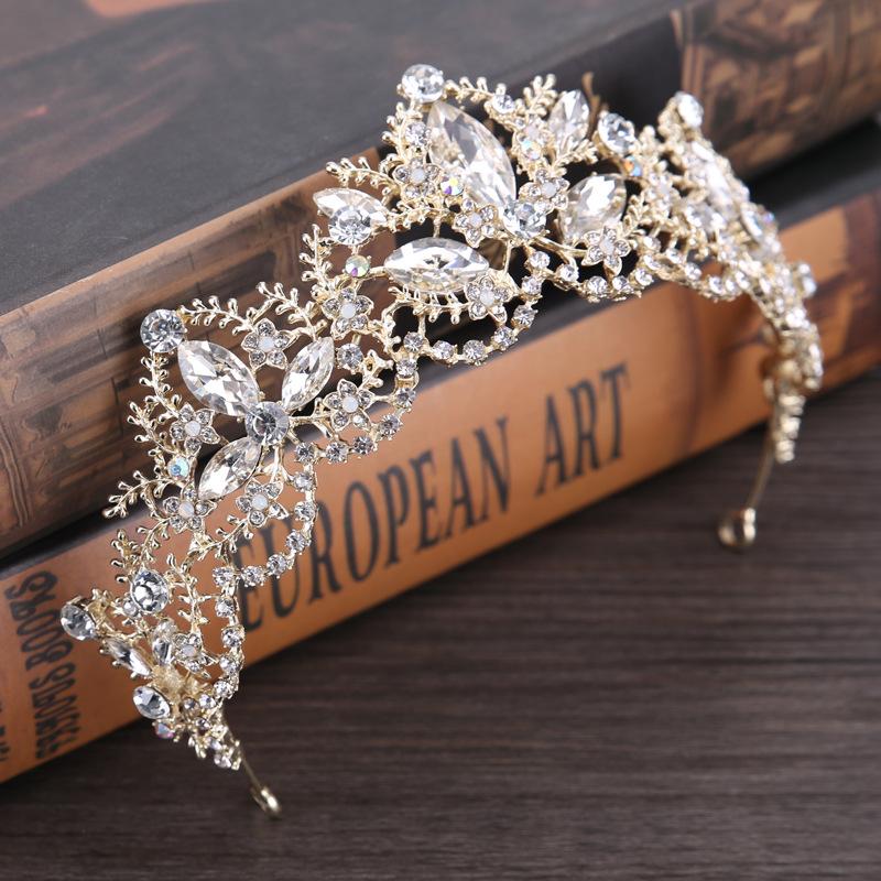 

Hair Clips & Barrettes Fashion Baroque Luxury Crystal AB Bridal Crown Tiaras Light Gold Diadem For Women Bride Wedding Accessories