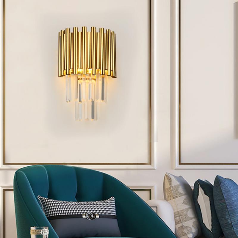 

Luxury crystal wall lamp modern wall light gold stainless steel luminaire for bedroom bedside hallway decorative lighting