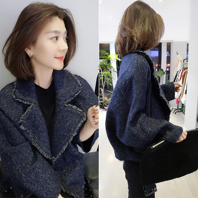 

Bobowaltz the cargo port wind of new fund of 2020 autumn winters coat blue cloth type cocoon brief paragraph coat lapels