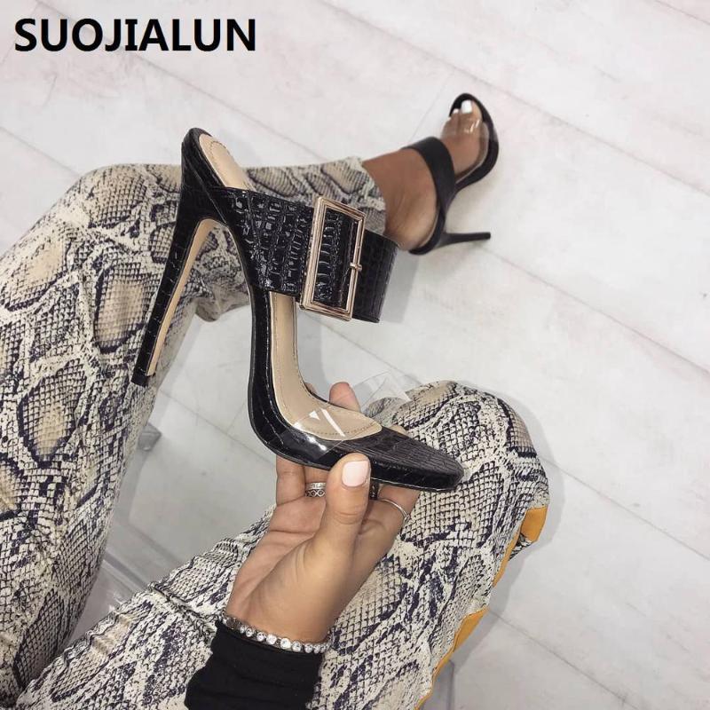 

SUOJIALUN 2021 Spring Summer Women Pumps Sexy Sandals Buckle Strap Slippers Party Shoes Gladiator High Heel Ladies Shoes1, Show as the picture