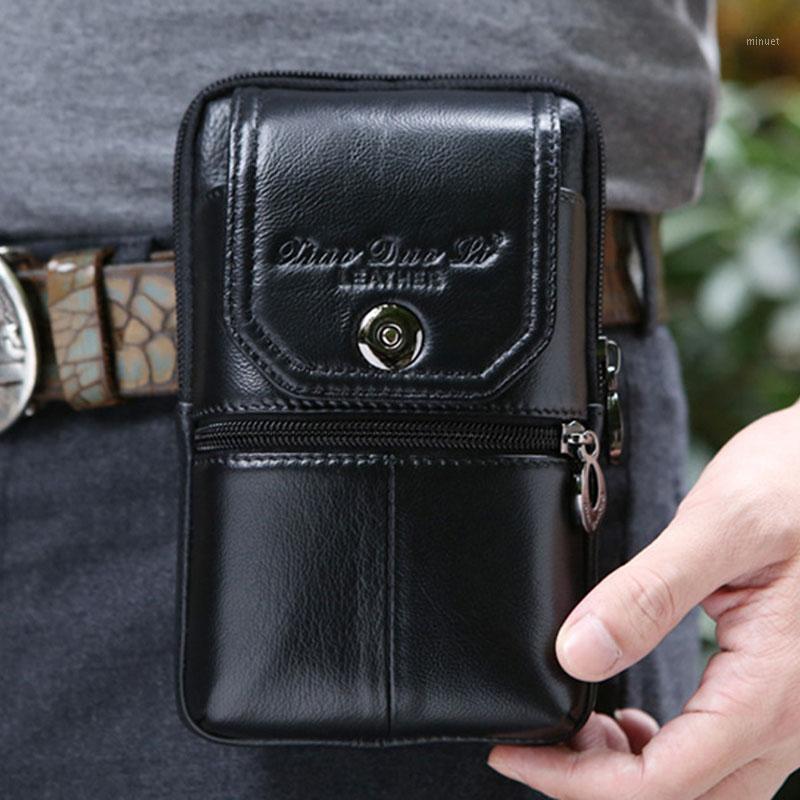 

Men Genuine Leather Cowhide Cell Mobile/Phone Case Cover Skin Vintage Belt Hip Fanny Bag Waist Pack Purse Father Christmas Gift1, Black