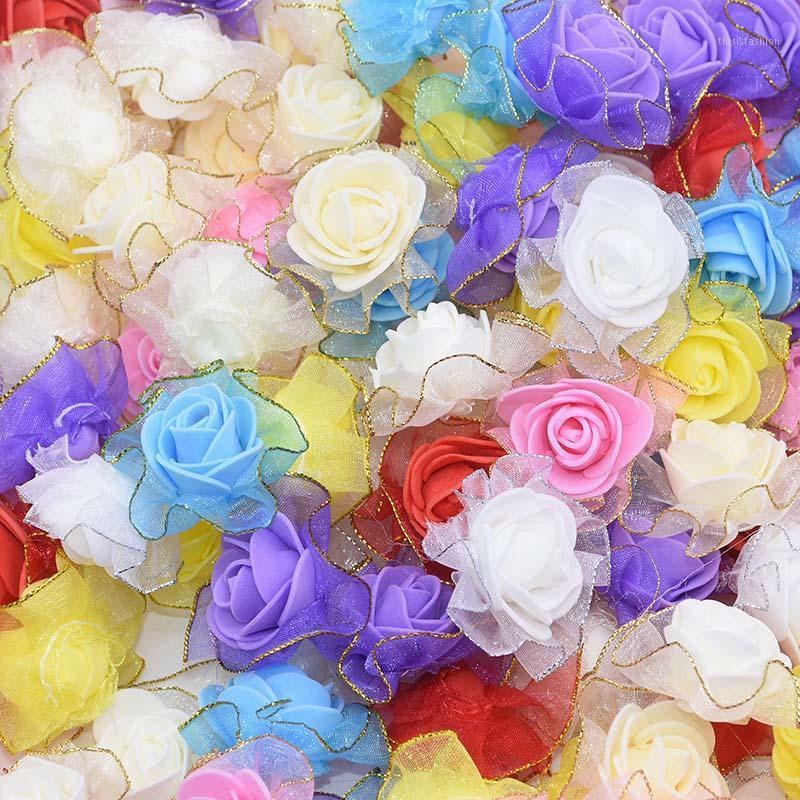

50Pcs 4cm Lace Foam Rose Artificial Flower Heads for Wedding Decoration DIY Wreath Head Flowers Gift Scrapbooking Crafts1, F07