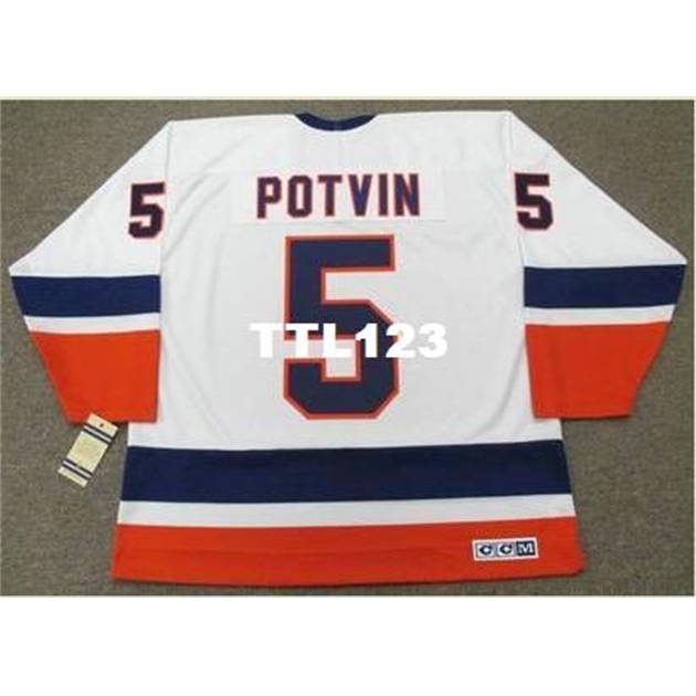 

Men #5 DENIS POTVIN New York Islanders 1982 CCM Vintage k Home Hockey Jersey or custom any name or number retro Jersey, Black