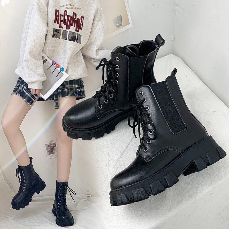 

Black Punk Platform Women Ankle Boots 2020 Fashion Cross Strap Chunky Heels Boots Woman Waterproof Pu Leather Motorcycle1