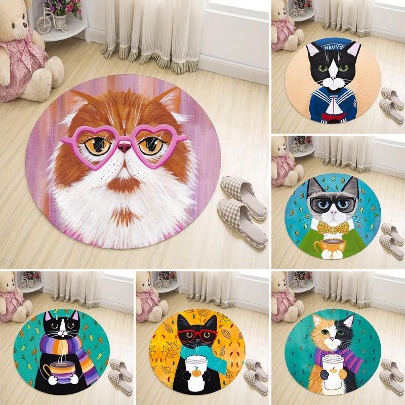 

Cartoon Animal Avatar Mat Circle Pet Cute Rug Bedroom Living Room Korean Style Style-Washing Rug, Navy blue