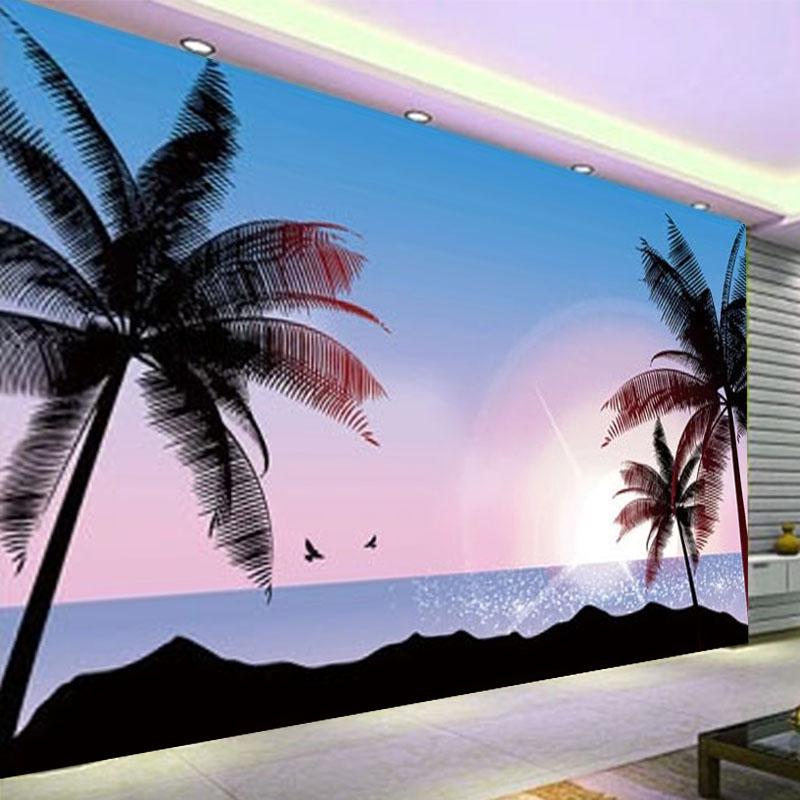 

Custom Mural Wallpaper 3D Coconut Tree Beach Seascape Romantic Fashion Wall Painting Living Room TV Sofa Bedroom Background Wall, As pic