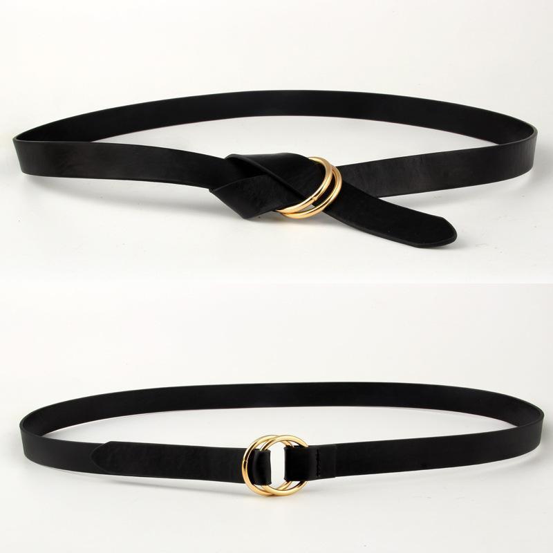 

Personality Designers Women Belts PU Leather Round Ring buckle Thin Belt for Jeans Dress All-match Belts for Female Cinturon1, Black