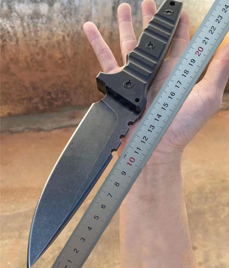 

1Pcs New Strong M15 Survival Straight Knife Z-Wear PM Steel Black Stone Wash Drop Point Blade Full Tang G10 Handle With Kydex