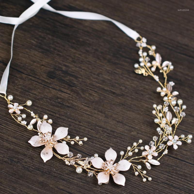 

Le Liin New Bridal Headband Flower Headwear Handmade Pearl Leaf Hair Band Wedding Hair Accessories Bride Ornaments1