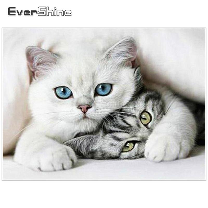 

Paintings EverShine DIY Diamond Embroidery Cat Full Square Animals Paint By Diamonds Mosaic Rhinestones Sale Handmade Kit Art Wall Decor