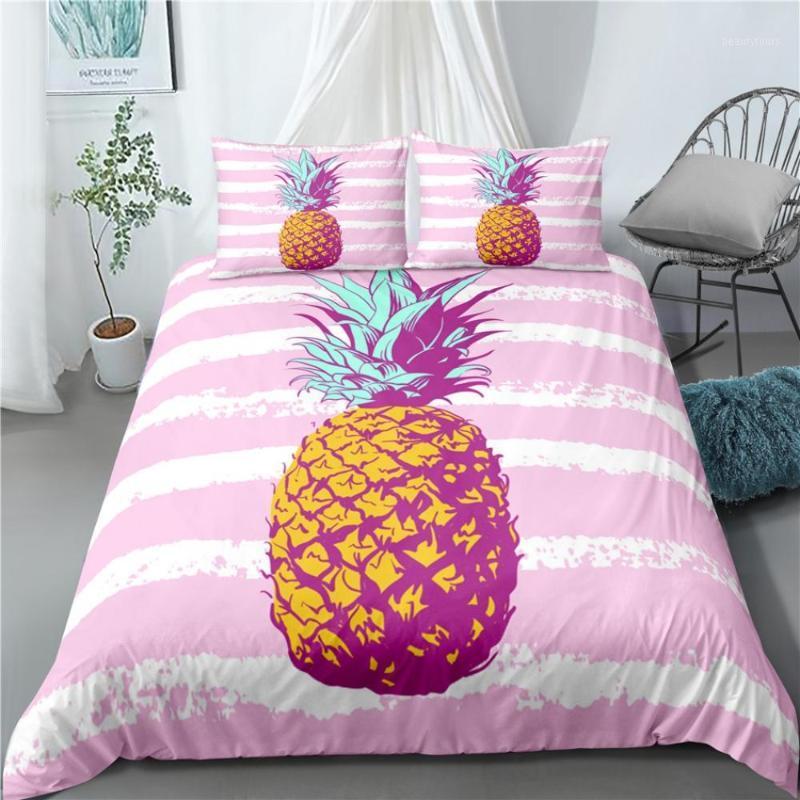 

Pineapple Printed Bed Cover Set Cartoon Kid Boy Duvet Cover Adult Child Pillowcases Comforter Bedding Set 2020 New Arrival1, As picture