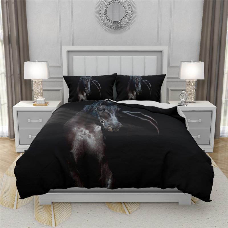 

Nordic Black Horse Pattern Duvet Cover Set 3D Animal Quilt Cover Pillowcase  Queen King Bed Linen Set For Boys Beddings