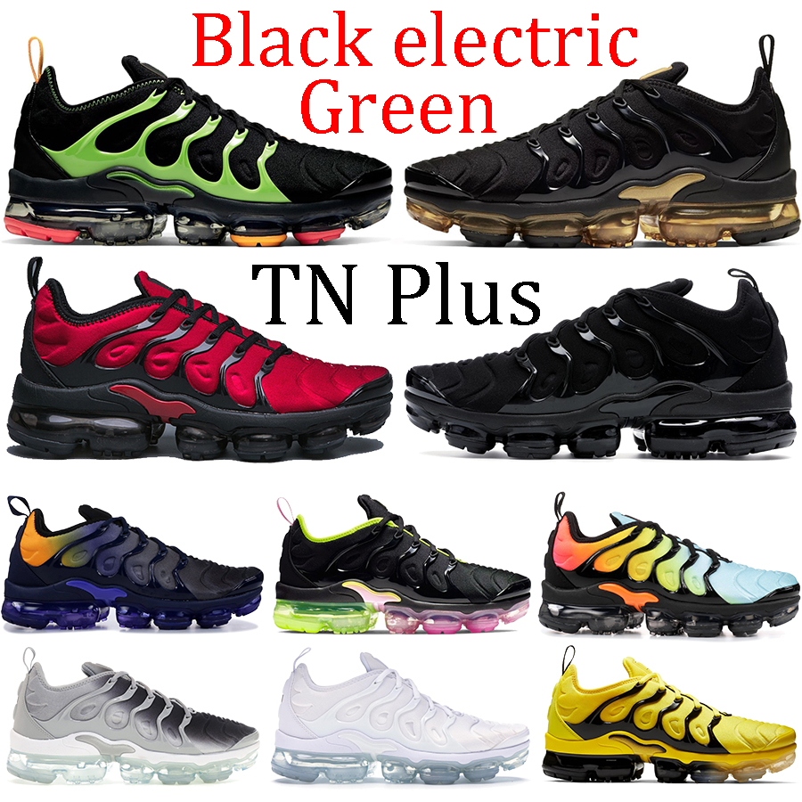 

New TN Plus triple black metallic gold Noble Red electric green running shoes white bumblebee pink sea Active Fuchsia sneakers trainers, 48.box
