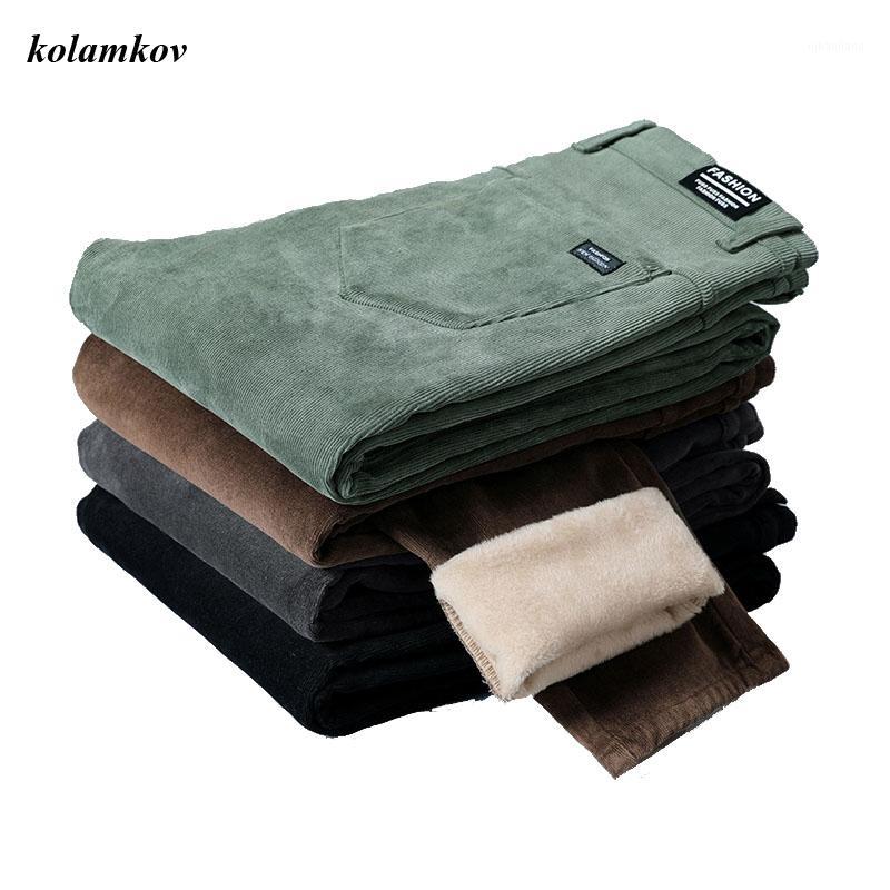 

New Arrival Winter Style Men Solid Corduroy Slim Cotton Pants Fashion Casual Pacthwork Straight Four Colors Size 28-381, Black