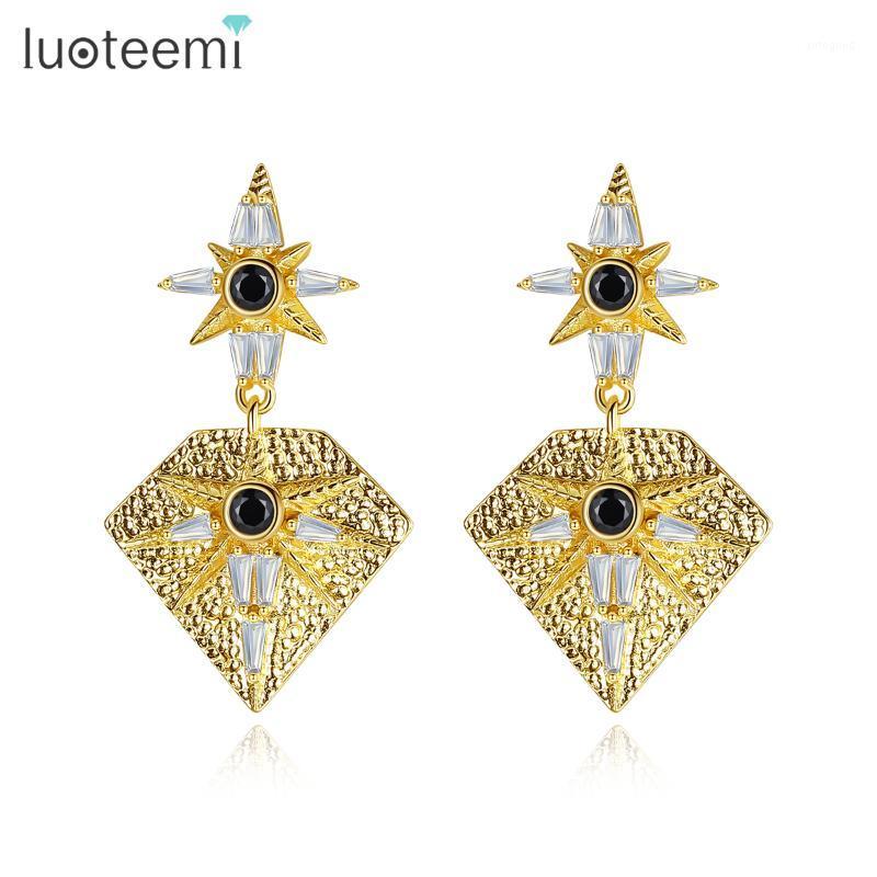 

Stud LUOTEEMI Bohemia Design Fashionable Star Shape Gold Color Earrings For Women Party Banquet CZ Fashion Jewelry Brincos1