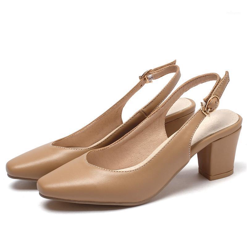 

AGODOR Womens Slingback Dress Pumps Sexy High Heel Ankle Strap Pumps Open Back Square Toe Ladies Block Heels Shoes Big Size1, Khaki