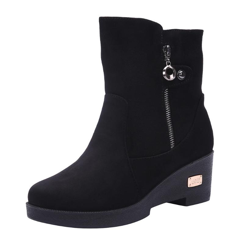 

Women's Suede Short Boots Winter Platform Booties Outdoor Flock Warm Shoes Plus size Female Comfort Drop Shipping Footwear, Black