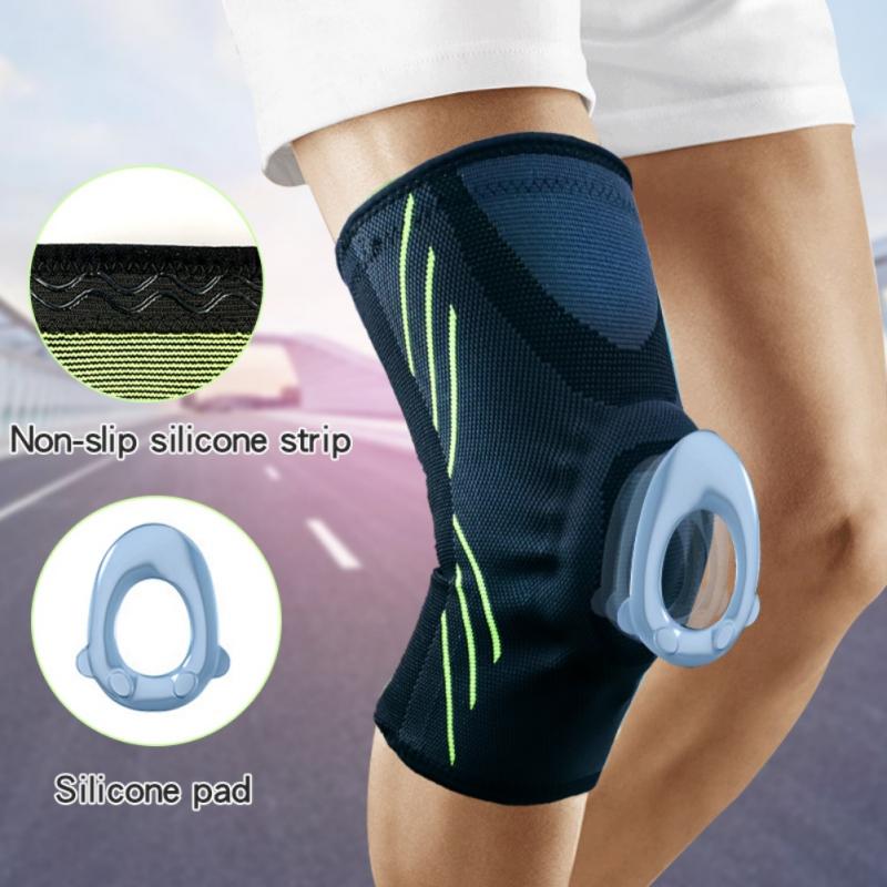 

1 pcs Knee Supports Silicone Pads Compression Breathable Kitting Knee Brace Protector Anti-slip Kneepads For Running Basketball, As pic