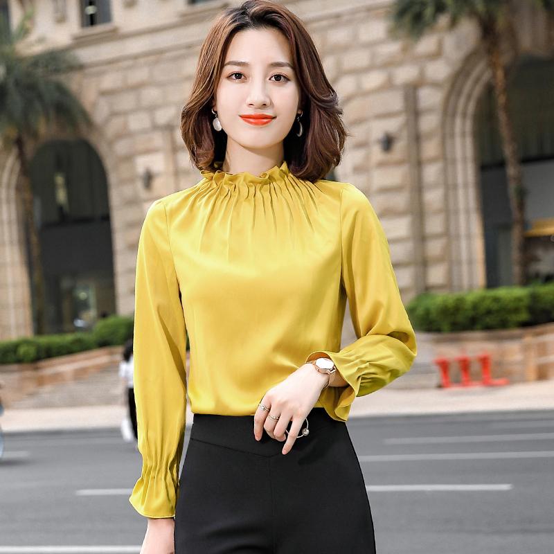 

Elegant Yellow Ladies Office Work Wear Blouses Shirts Women Business Work Wear Spring Autumn Long Sleeve Blouse Tops Clothes, Apricot blouse only
